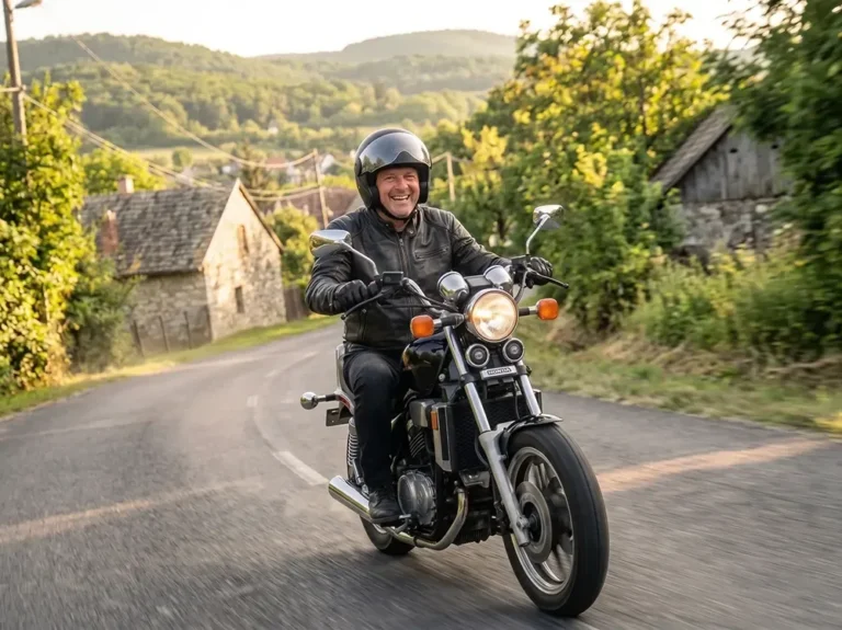 Fekete Honda VF1100C Magna gyorsít az úton - motorkerékpár bérlés